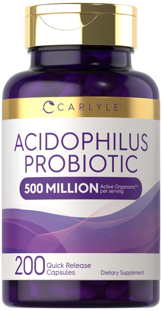 Carlyle Acidophilus Probiotic Capsules for Women and Men | 500 Million CFU | 200 Pills | Lactobacillus Supplement | Non-GMO and Gluten Free