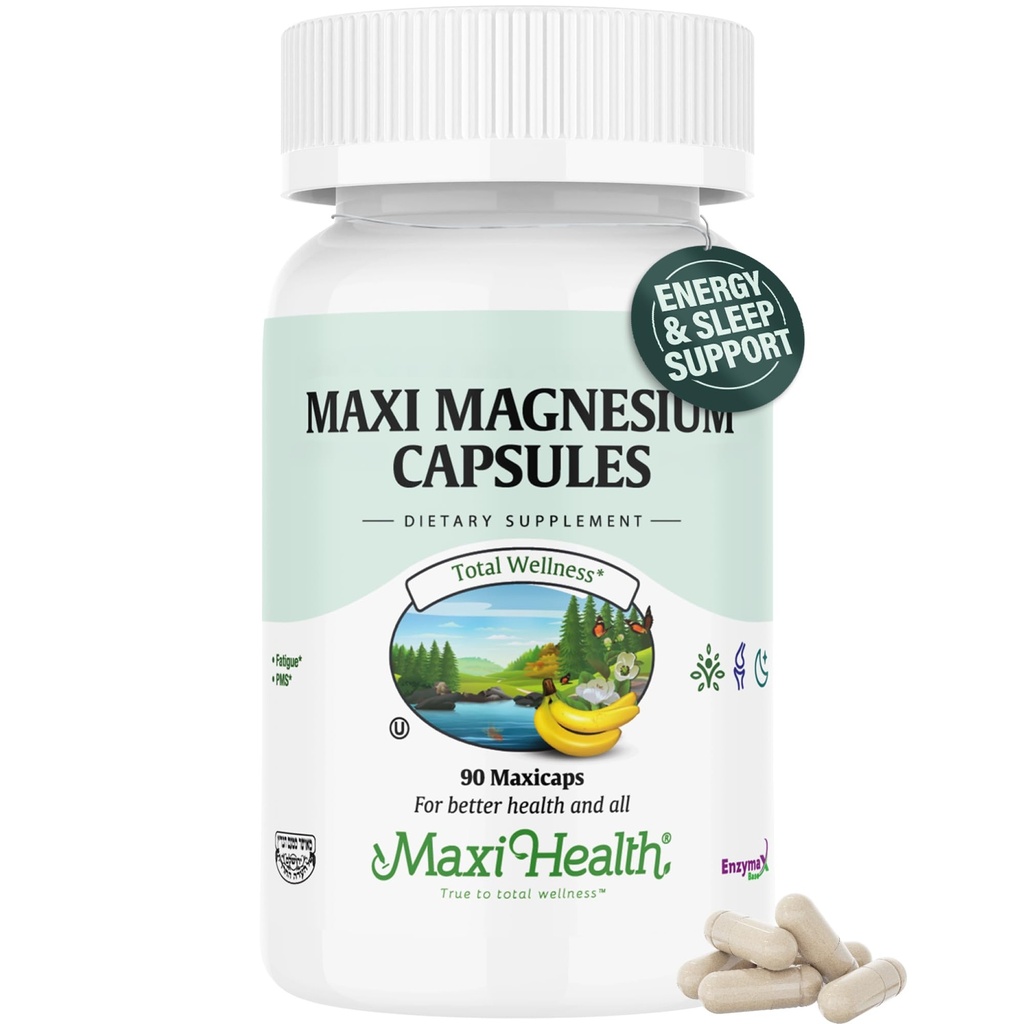 Maxi Health Magnesium kapslar - Energiproduktion - Muscle & Nerve Health - Benstöd - Magnesium Supplement från Magnesium Oxide, Magnesium Glycinate Chelate och Magnesium Citrate - 90 greve av Maxi Health