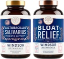 WINDSOR BOTANICALS Bloat Relief och Lactobacillus Salivarius Probiotic Capsules - Oral och IBS Support Bundle