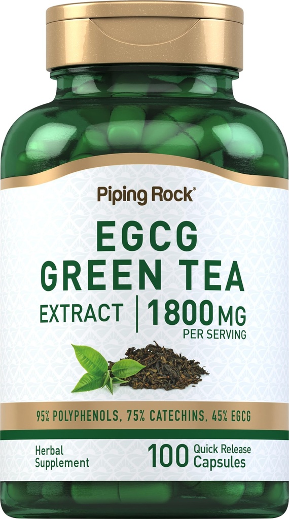 Piping Rock EGCG Green Tea Extract 1800 mg | 100 kapslar | Standardiserat tillägg | Non-GMO, Gluten Free