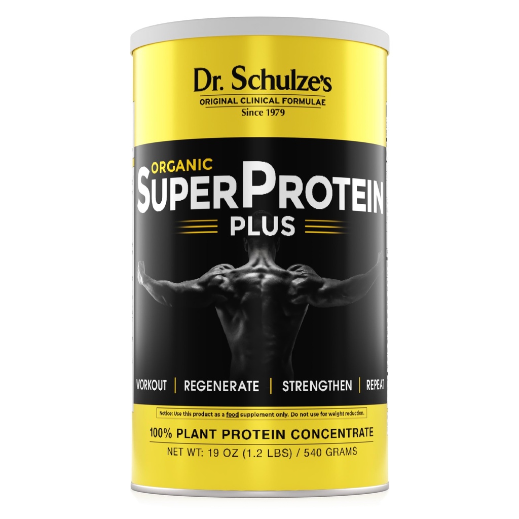 Dr. Schulze | SuperProtein Plus | 100% växtproteinkoncentrat | Organisk pulverblandning | Vitamin B-12 & Spirulina | Kosttillskott | Bygg stark muskel | Förbättra träningsåterhämtning | 19 Oz.