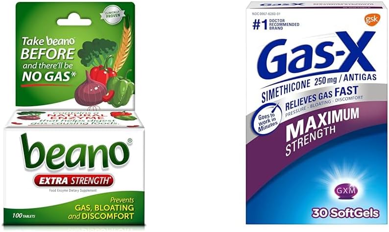 Beano Ultra 800 greve och Gas-X Maximal Styrka 250mg Simethicone 30 greve Gas Relief