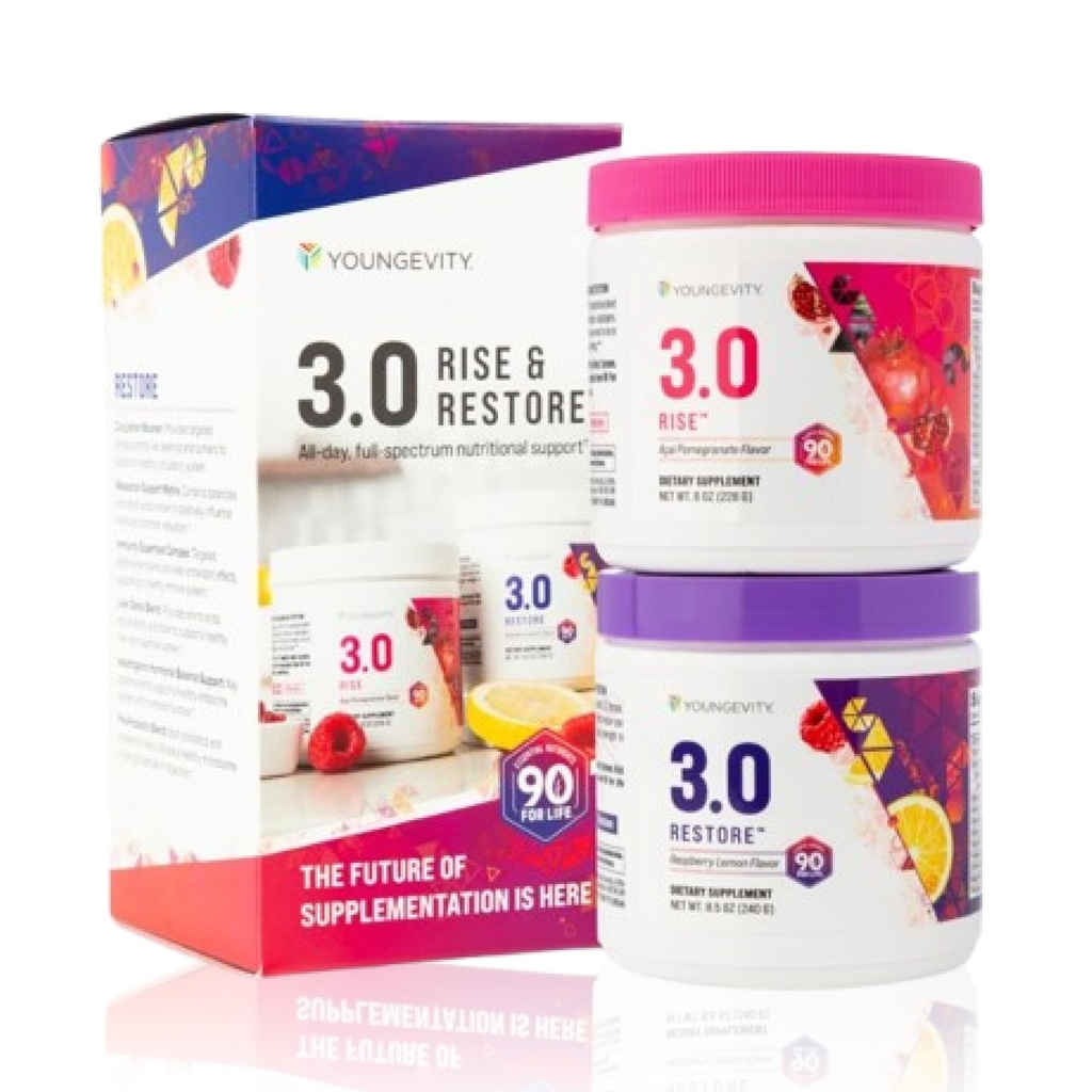 Youngevity Bortom Tangy Tangerine 3.0 Rise & Restore | Dual-System Supplement för dag och natt | Naturlig energi, kognitiv immun & Digestive Support | Acai Pomegranate & Raspberry Lemon