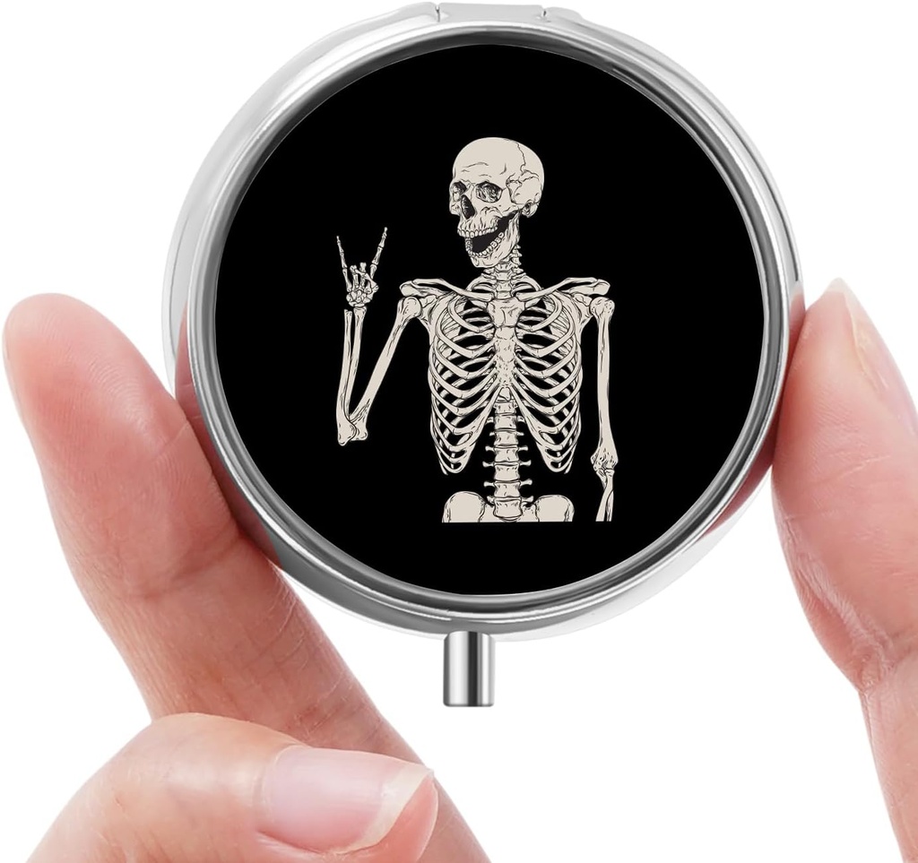 Mini Pill Box, Small Pill Box, Portable Pill Box, Cute Pill Organizer för vitaminer, mediciner, fiskolja och tillskott (Skull)