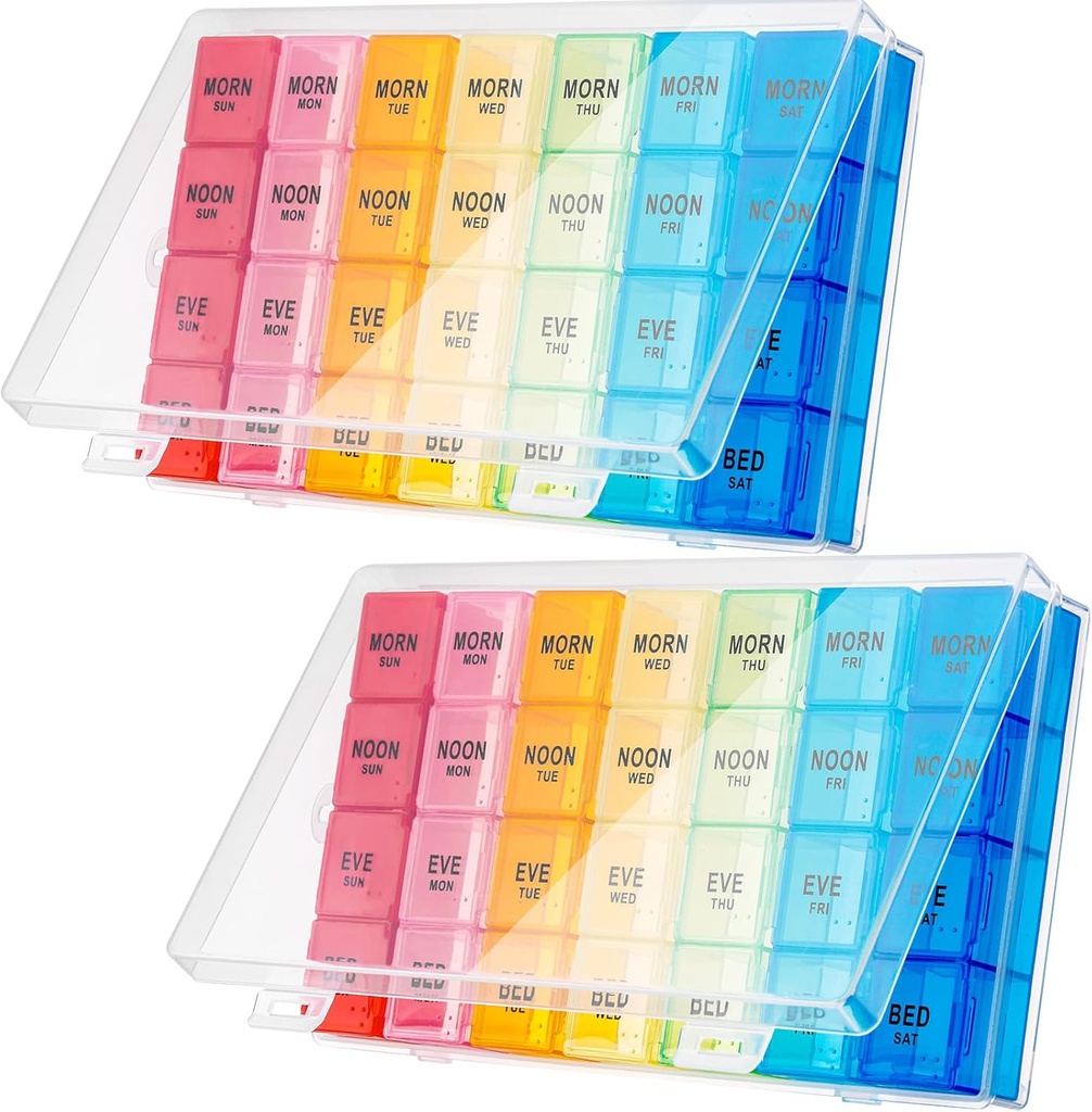 Dandat 2 Pack XL Large Weekly Pill Organizer 4 Times a Day Monthly Pill Organizer Large Medicine Organizer 28 Day Pill Box Organizer Weekly 7 Day Pill Dispenser 4 gånger om dagen