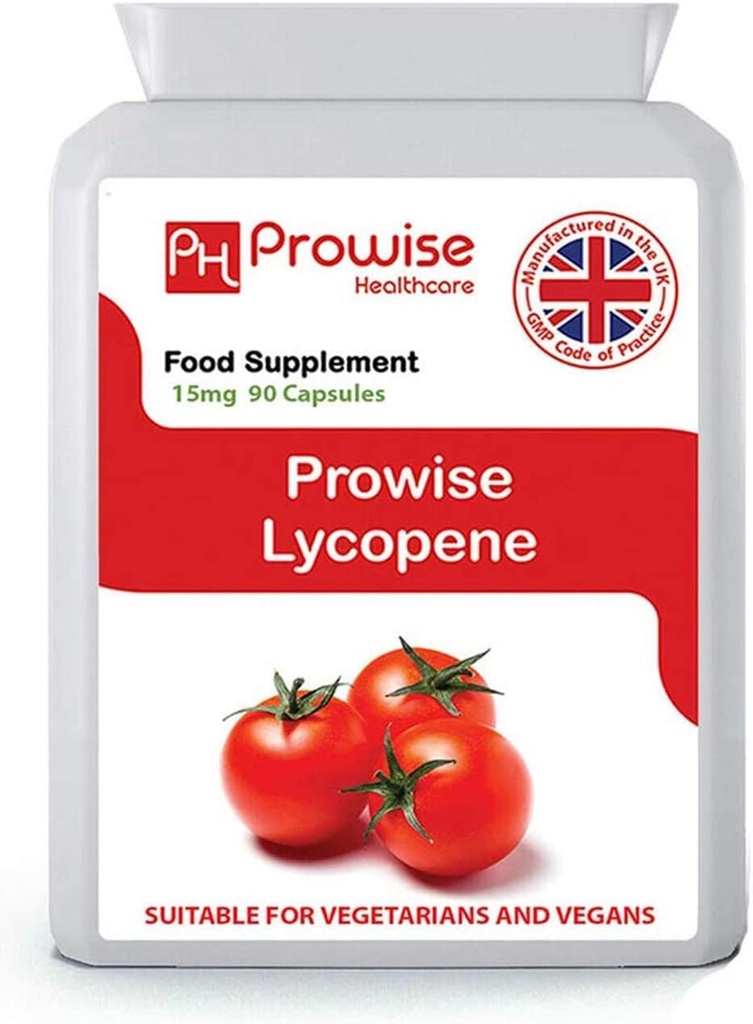 Lycopene 10% Beadlet 15mg 90 kapslar - Storbritannien tillverkad Standarder av Prowise Healthcare - Lämplig för vegetarianer och veganer