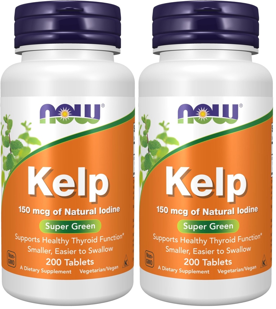 Nu tillskott, Kelp 150 mcg naturlig jod, lättare att svälja tablett, Super Green, 200 tabletter (Pack of 2)