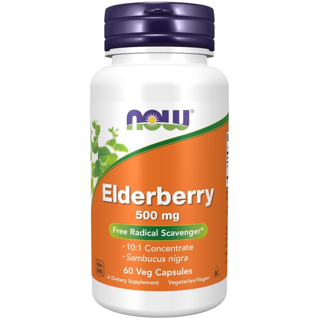 NOW Foods Supplements, Elderberry (Sambucus nigra)500 mg, 10:1 Koncentrat, 60 Veg Capsules