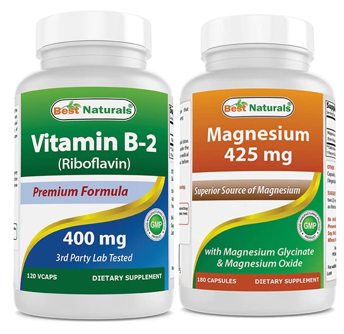 Bästa naturliga vitamin B2 (Riboflavin) 400mg & Magnesium Glycinate 425 mg