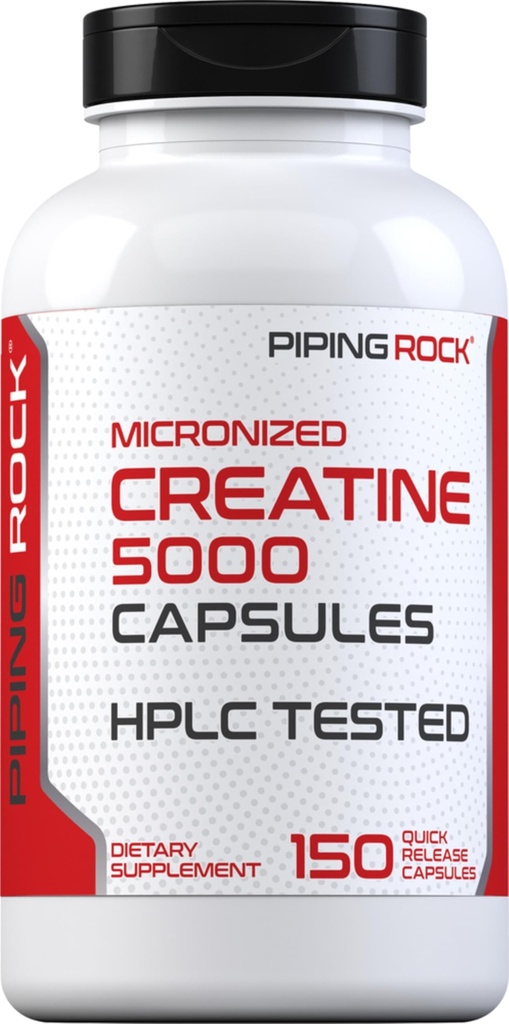 Piping Rock Creatine Monohydrate Capsules | 5000mg | 150 piller | Micronized Supplement för män och kvinnor | Non-GMO, Gluten Free