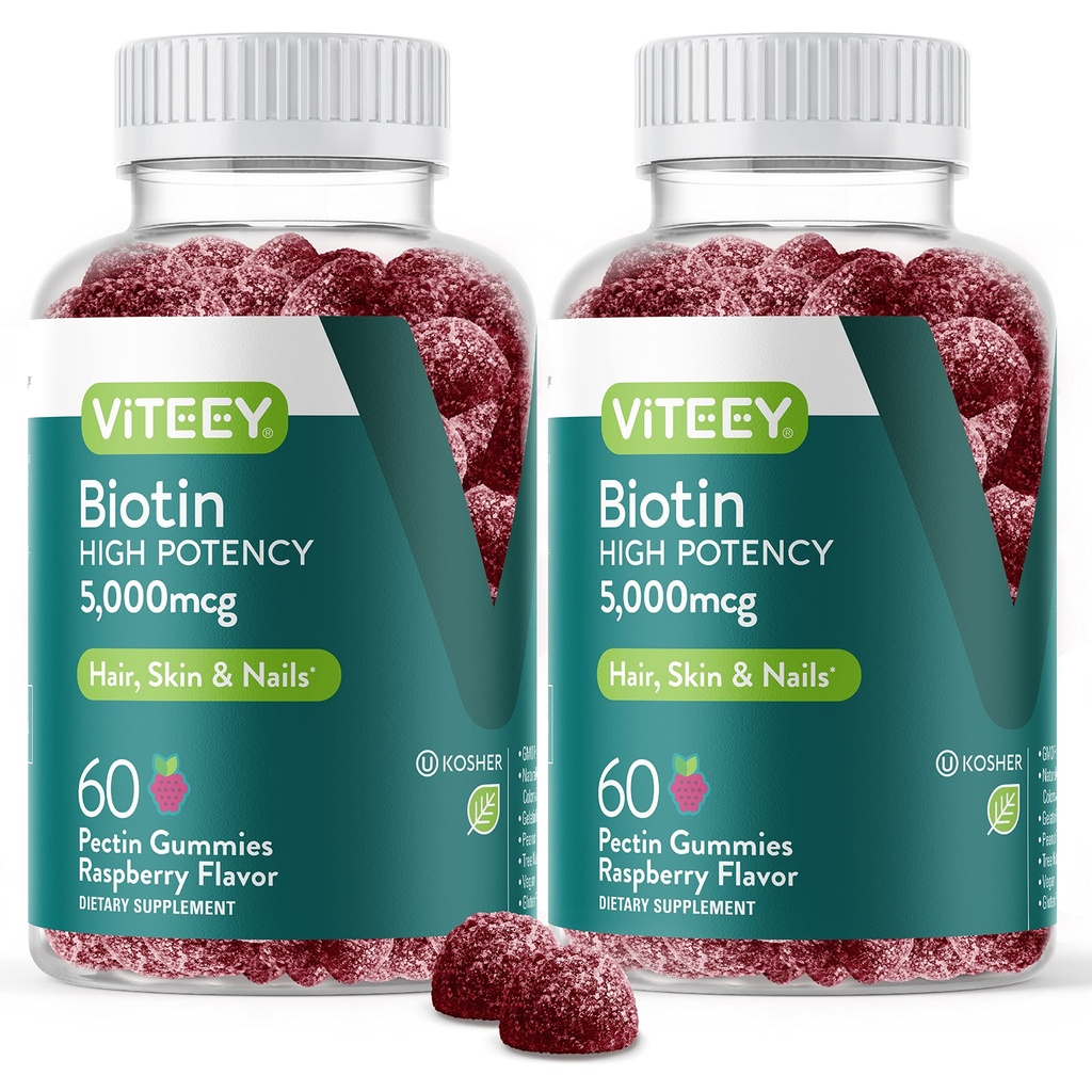 VITEEY Biotin Gummies for Hair Skin and Nails - Biotin for Hair Growth Gummies - 5000 mcg - Vegan, Gluten-Free, Non-GMO - 120 Count