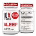 10X Health Sleep Supplements for Adults - 60 Capsules - Melatonin 3mg, L Theanine, Magnesium Supplement, Magnesium Oxide för djup, bättre rest och avkoppling - 3-i-1 naturligt sömnstöd