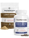 Real Mushrooms Vitamin D2, Chelated Zinc, Chaga, Reishi (120ct) och Organic Lion's Mane Powder (60 portioner) Bundle - immunitet och kognitivt stöd, förbättrad absorption - Vegan, Gluten Free, icke-GMO
