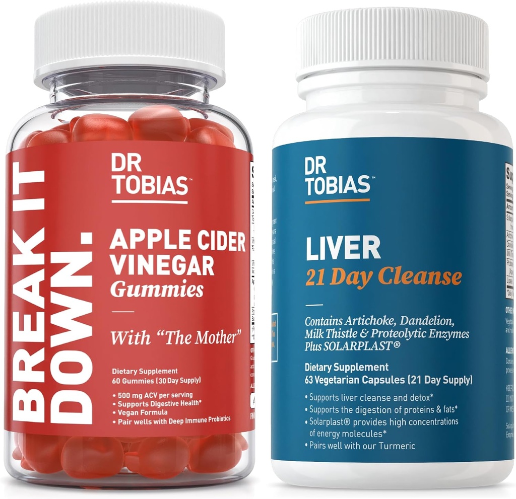 Dr Tobias Liver 21 Day Cleanse och Apple Cider Vinegar Gummies - Stöder Digestive Health och Liver Detox, Vegan, Non-GMO