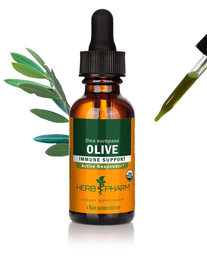 Herb Pharm Certified Organic Olive Leaf Liquid Extract Drops för Immune System Support, 1 Oz