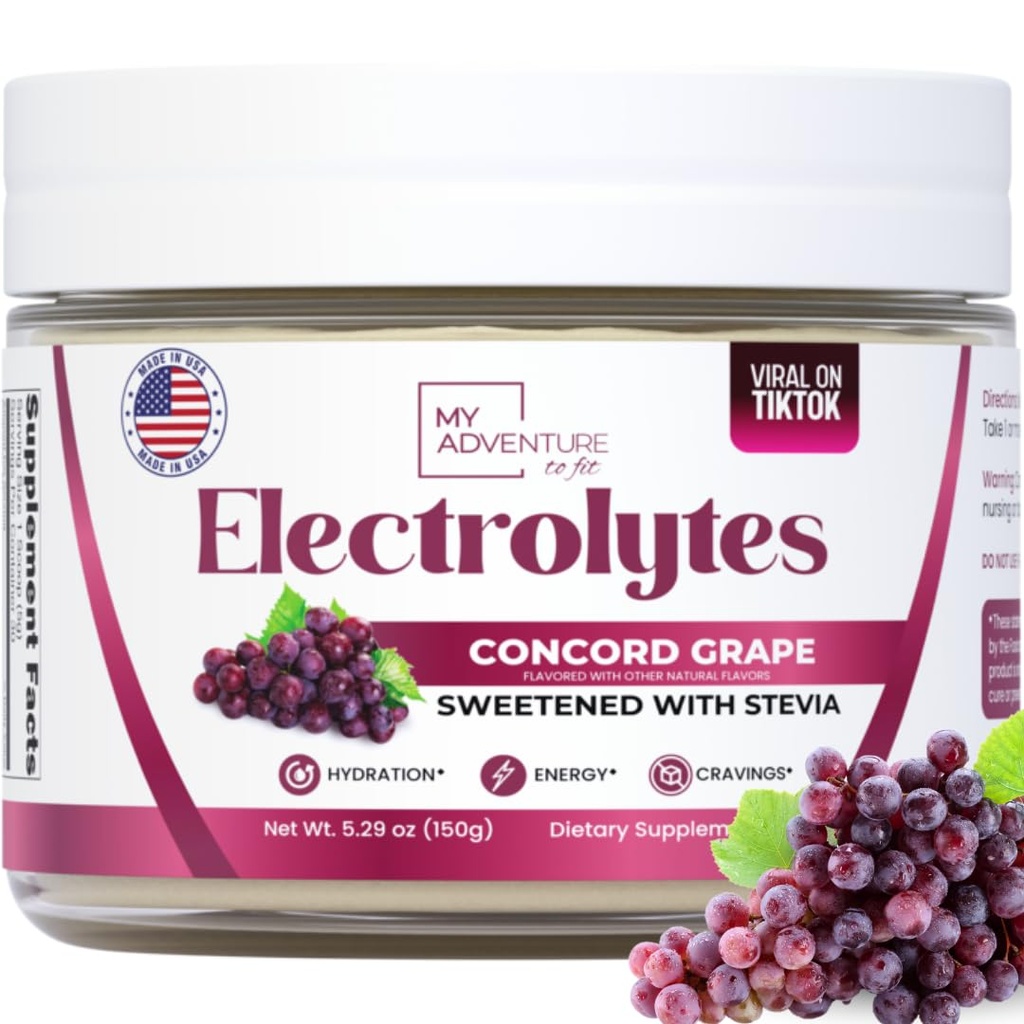 Zero Sugar - Concord Grape Electrolytes Powder - Mycket uppfriskande Hydration - Koffeinfri energi med alla naturliga ingredienser - Vegan, Keto & Paleo - Sugar Free Electrolytes Drink Mix - 30 portioner