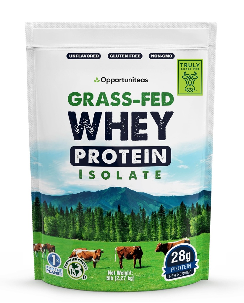Opportuniteas Grass Fed Whey Isolate Protein Powder - Unflavored 28g Protein Pulver utan artificiella sötningsmedel, Hormon-Free Cows, Non GMO - 5lb