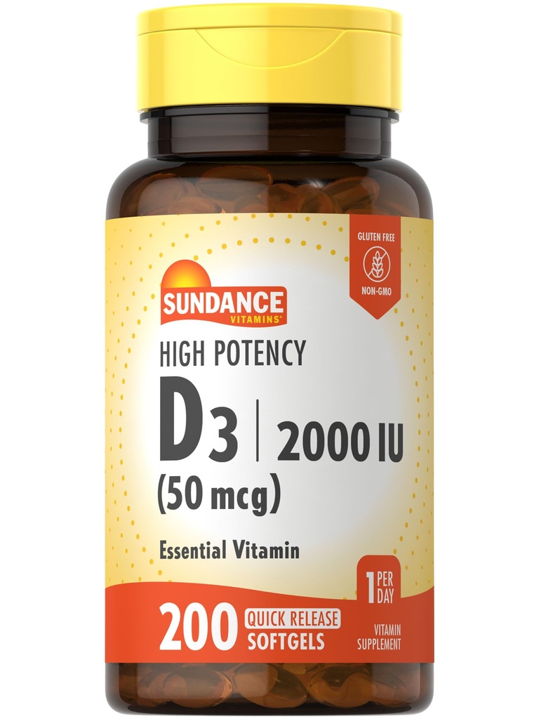 Sundance High Potency D3 2000 IE | 200 Quick Release Softgels | Vitamin Formel | Non-GMO och Gluten Free Supplement