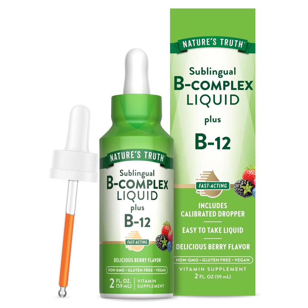Naturens Truth Sublingual B Complex | med B12 | 2 Fluid Ounces | Berry Flavor | Vegan, Non-GMO & Gluten Free Supplement