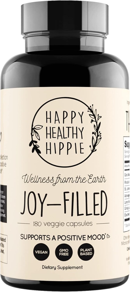 Joy-Filled Mood Support Supplement - 7 Herb Complex w / St Johns Wort (180 Ct) | Rhodiola Rosea, Eleuthero, Ashwagandha | Stress Relief - Hjälper lugna sinnet och kroppen | 100% växtbaserade glada piller