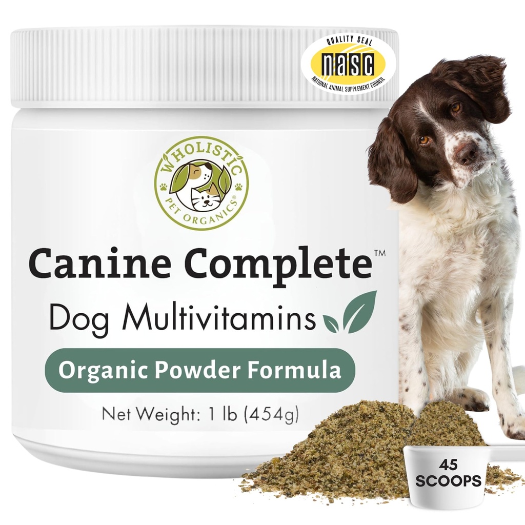 Wholistic Pet Organics Canine Complete - Dog Multivitaminpulver - 1 Lb - Daily Dog Vitaminer och kosttillskott för hemlagad mat - Immune System, Skin, Coat & Overall Health - Liten och stor ras