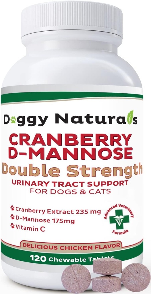 Cranberry D-Mannose för hundar och katter Urinary Tract Infection Support förhindrar och eliminerar UTI, Bladder Infection Kidney Support, Antioxidant (dubbel styrka tablett, 120 greve)
