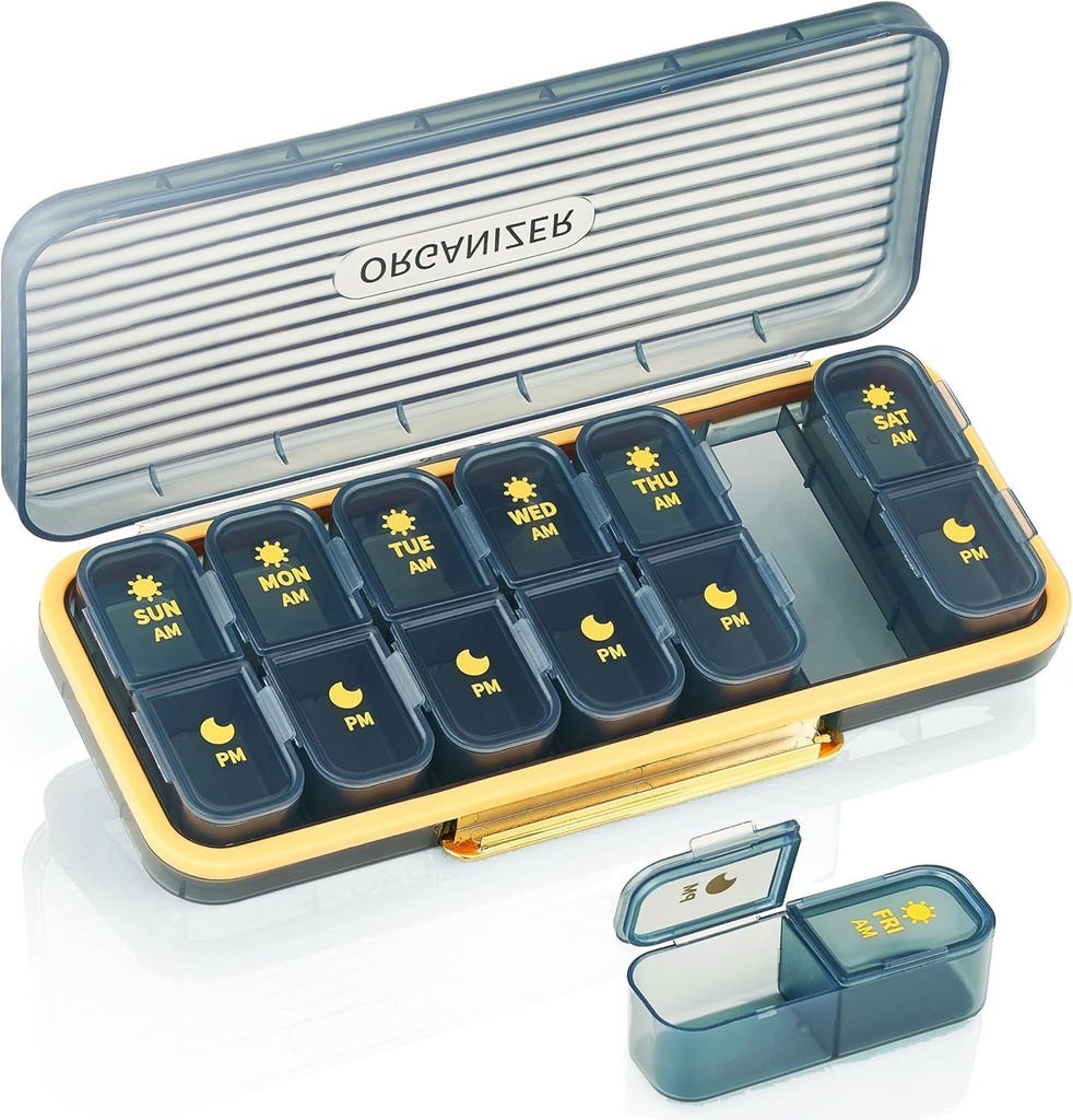 Weekly Pill Organizer 2 Times A Day - Pill Case Am Pm - Travel Pill Box 7 Day Portable Daily Vitamin Container Aesthetic Medicine Dispenser With 7 Separate Compartments Morning Night Supplement Holder