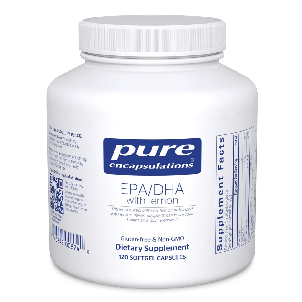 Rena inkapslingar EPA / DHA med citron | Ultra-Pure, molekylärt destillerad fiskolja koncentrat med citron | 120 Softgel kapslar