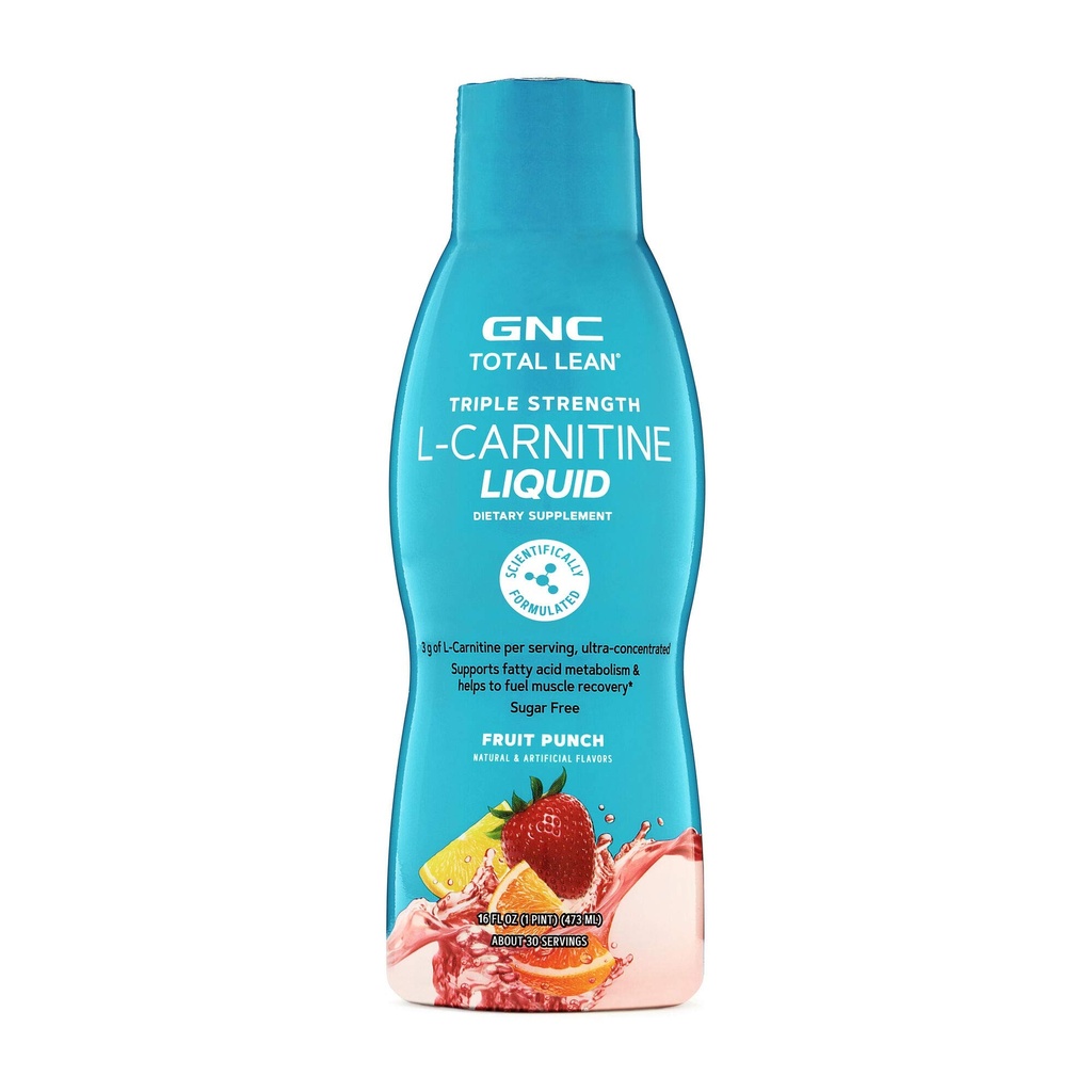 GNC Total Lean Triple Strength L-Carnitine Liquid | Stöder Fatty Acid Metabolism och hjälper till att bränsle Muscle Recovery, Sugar Free | Fruit Punch | 16 fl.oz