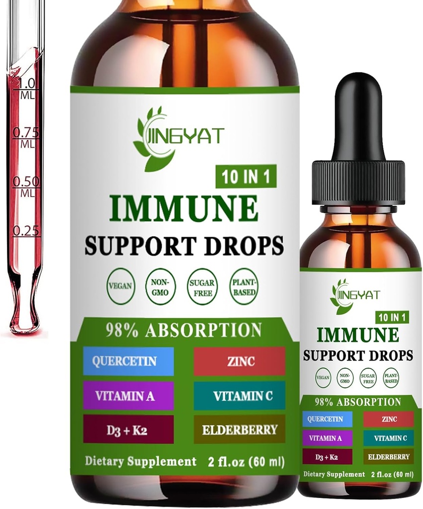 Zink Quercetin med Bromelain Vitamin C D3 Liquid Drops Immune Support med vitamin A K2 Echinacea Chlorophyll och Elderberry - 10 in1 Immune Defense Drops Complex för immunitetshälsa