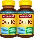 Nature Made Vitamin D3 K2, 5000 IE (125 mcg) Vitamin D, Kosttillskott för ben, tänder, muskel och immunhälsa, 30 Softgels, 30 Day Supply - Pack på 2