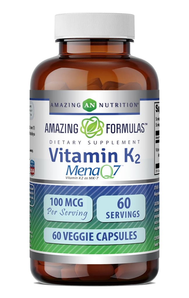Fantastiska formler Vitamin K2 Menaq7 MK7 Supplement | 100 Mcg | Veggie Capsules | Non-GMO | Gluten Free | Made in USA (1 Pack, 60 Count)