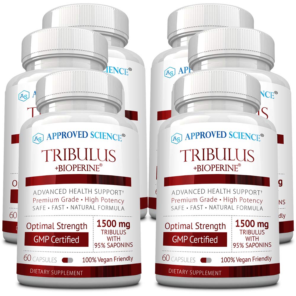 Godkänd vetenskap Tribulus Terrestris - 360 kapslar - ökar testosteron, förbättrar atletisk prestanda, stöder muskeltillväxt och reparation - 95% Furostanol Saponins - Bioperine - Vegan - 6 flaskor