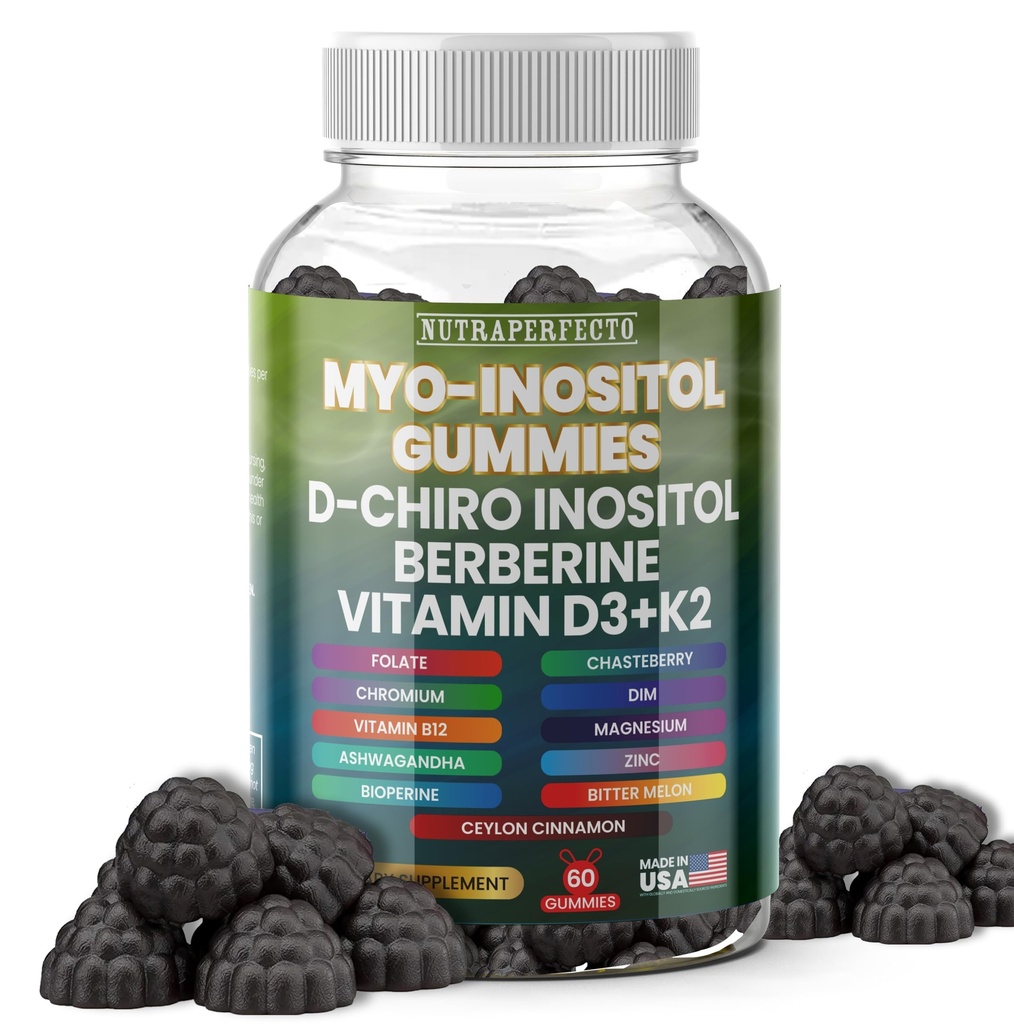 Sugar Free Myo-Inositol & D-Chiro Inositol Gummies för kvinnor, Berberine Vitamin D3 K2 DIM Magnesium Glycinate Oxide L-Methylfolate Supplement för kvinnor, fertilitet, Hormone Balance, PMS, Ovarian Health