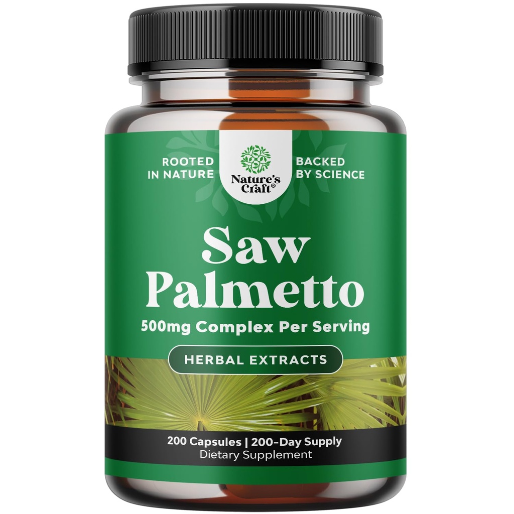 Extra styrka Saw Palmetto Extract - Avancerad växtbaserade komplex för hårhälsa och urinvägsstöd med växtsteroler och flavonoider - Potent Herbal Supplement med 500 mg per portion - 200 kapslar