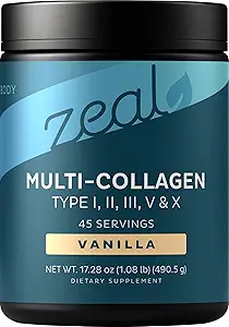 Premium Multi Collagen Peptides Protein Powder (1, 2, 3, 5 & 10) med Vitamin C, Biotin, Hyaluronic Acid, för Hair Skin och Nails - Marine, Bovine, Chicken & Eggshell (Vanilla, 45 Servings)