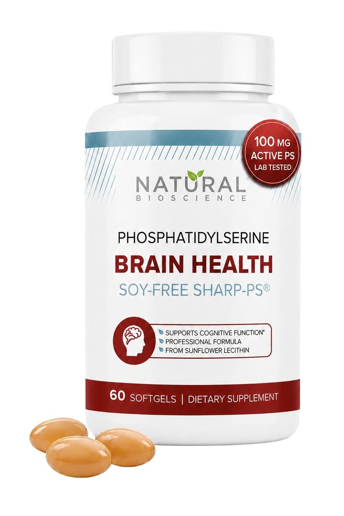 Soja gratis Phosphatidylserine 100mg Softgel - PS Supplement ökar minnet, fokus, problemlösning, kortisolkontroll. Natural Sunflower Lecithin, Patented Sharp PS-Green. Non-GMO, 60 Softgels