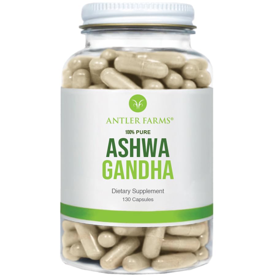 Antler Farms - 100% Pure Ashwagandha Root och Ashwagandha Root Extract, 130 kapslar, 1200mg - Standardiserad till 5% medanolider, Förbättrar mental prestanda, energi och immunitet