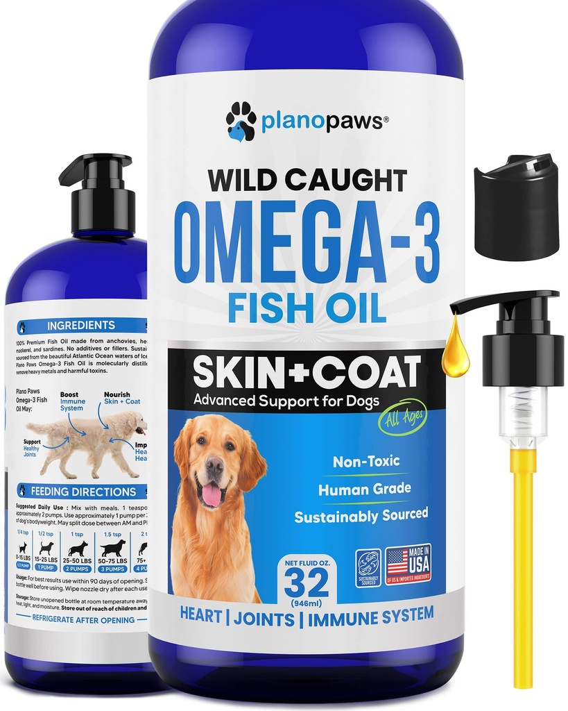 Omega 3 Fish Oil for Dogs - Better Than Salmon Oil - Dog Fish Oil Supplement to Reduce Shedding & Itching - Supports Joints, Brain, and Heart Health - Skin and Coat Supplement - Liquid Fish Oil