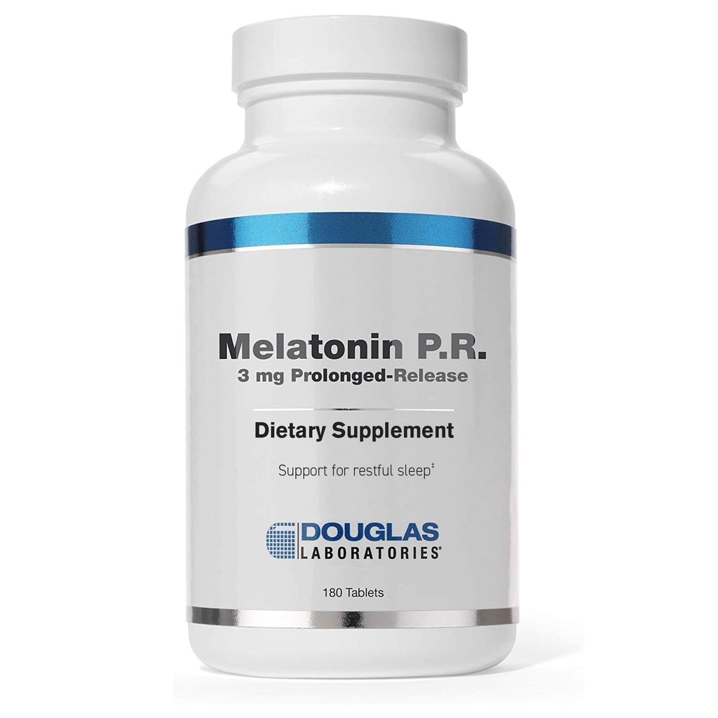 Douglas Laboratories Melatonin förlängd frisättning - 3 mg Melatonin - Sömnstödstillägg - för hormonbalans, avkoppling, antioxidanter och immunsystem * - 180 tabletter