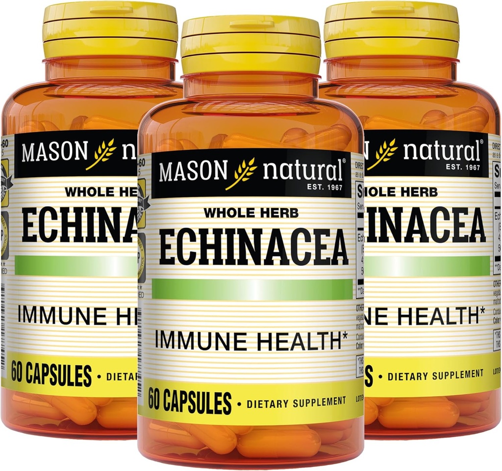 MASON NATURAL Echinacea, Immune System Booster, stöder övergripande hälsa, Herbal Supplement, 60 kapslar (Pack of 3)