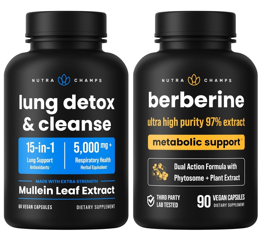 NutraChamps komplett andnings- och metaboliskt stöd: Lung Cleanse & Berberine Duo