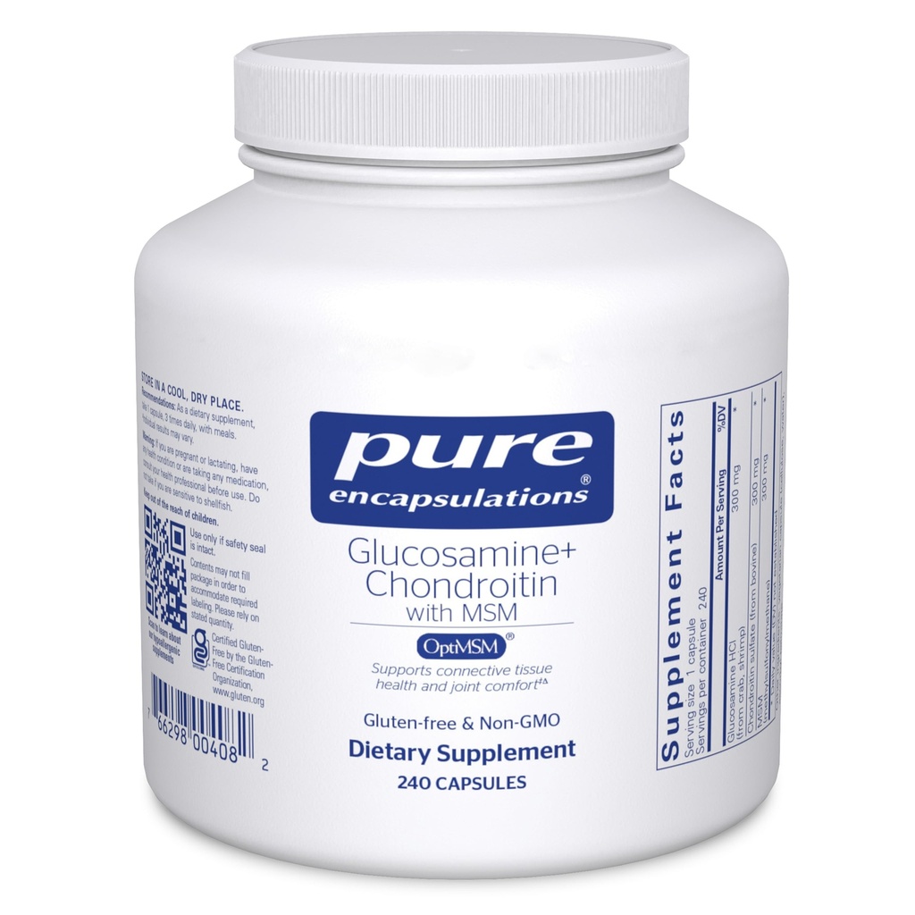 Rena inkapslingar Glukosamin Chondroitin med MSM - Stöder Joint Health & Normal Cartilage Formation * - Upprätthåller Enzymaktivitet - Gluten-Free & Non-GMO - 240 kapslar