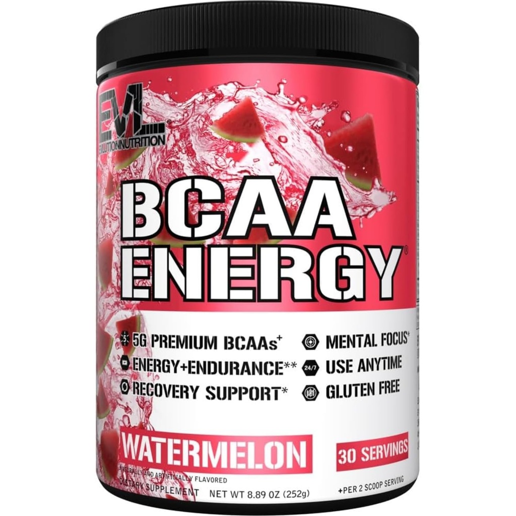 EVL BCAAs Amino Acids Powder - BCAA Energy Pre Workout Powder för muskelåtervinning Lean Growth and Endurance - Rehydrating Post Workout Recovery Drink med naturligt koffein - Vattenmelon