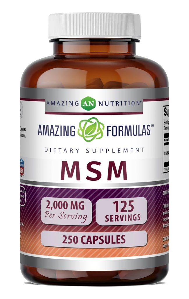 Fantastiska Formler MSM (Methylsulfonylmetan) Supplement | 2000 Mg Per Servering | Capsules | Non-GMO | Gluten Free | Made in USA (1 Pack, 250 Count)