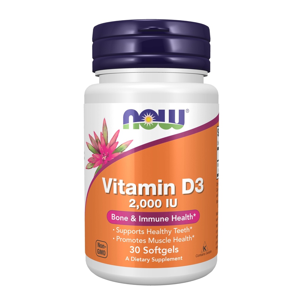 Nu kosttillskott, vitamin D-3 2000 IE, hög styrka, strukturellt stöd *, 30 Softgels