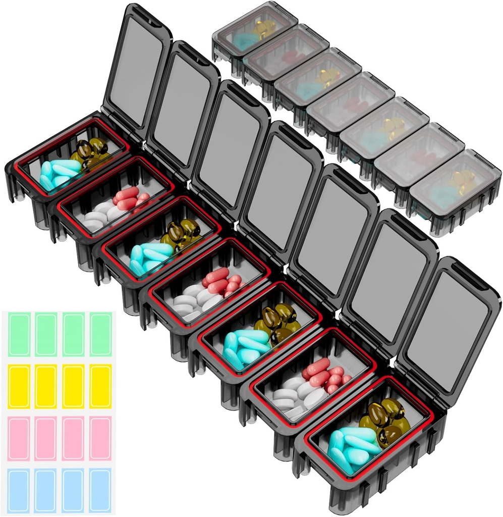 Restree Weekly Pill Organizer, 7 fack Portable Pill Box One Time a Day, Moisture-Proof Travel Pill Case, Pill Storage Box för vitamin, medicin, fiskolja / tillägg (Black)