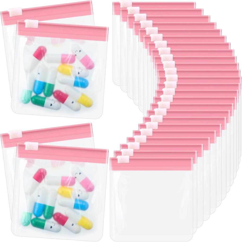 24 Pieces Pill Pouch Bags Zippered Pill Pouch Set Återanvändbar Translucent Medicine Organizer Self Sealing Medicine Bag Travel Plastic Pill Bags med Slide Lock Pill Baggies för Pills (Light Pink)