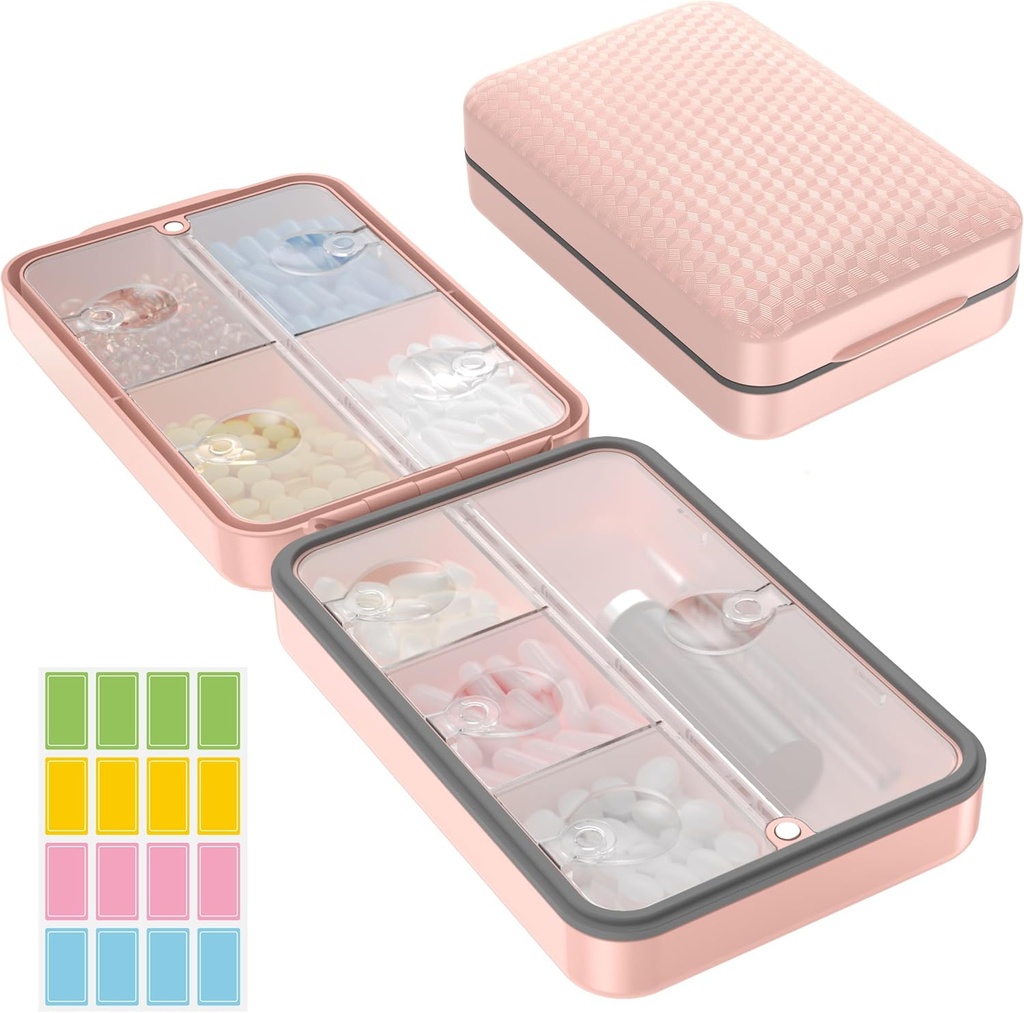 Restree Weekly Pill Organizer, Magnetic Moisture Proof Pill Case, Large Capacity Travel Pill Box med Inner Clear Lid för vitaminer, tillägg och dagliga mediciner 8 Compartment (rosa)
