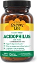 Country Life Acidophilus Probiotic Supplement för kvinnor och män - fri från gemensamma allergener - 2,4 miljarder CFU för att stödja Digestive Health - Dairy-Free, Non-GMO, 100 Vegan kapslar